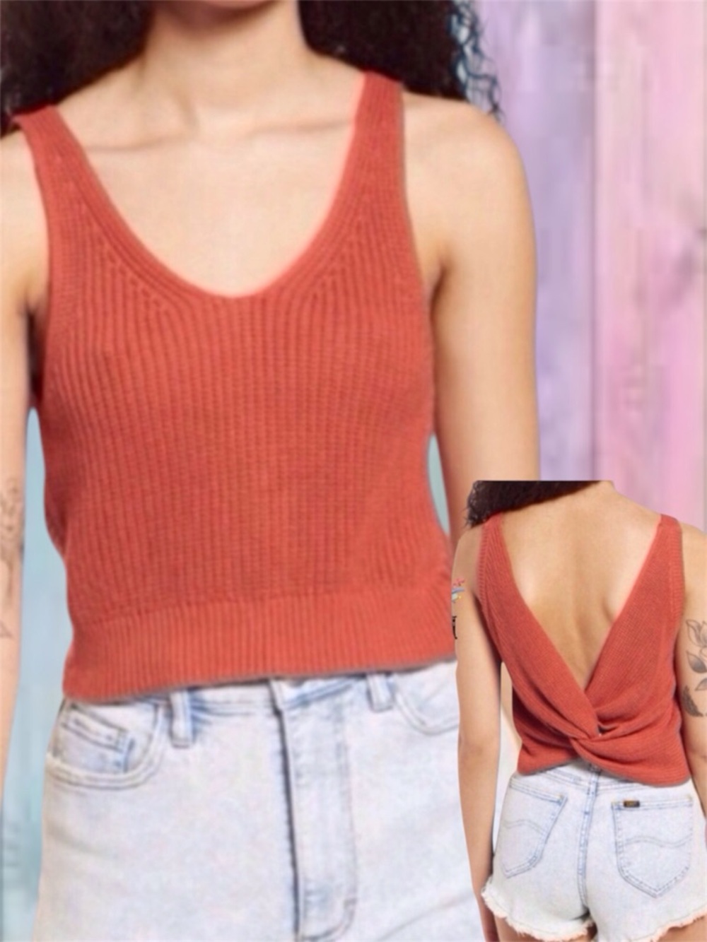 Lulu’s Orange Knit Twist Back Tank NWT